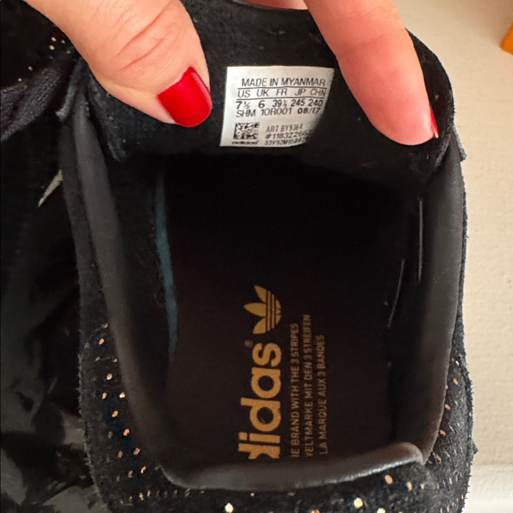 Adidas Gazelle Women Sneakers Black Gold Polka dots size 7.5 Leather Suede - Picture 4 of 6